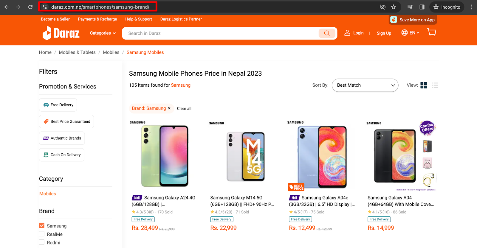 url optimized brand page of daraz